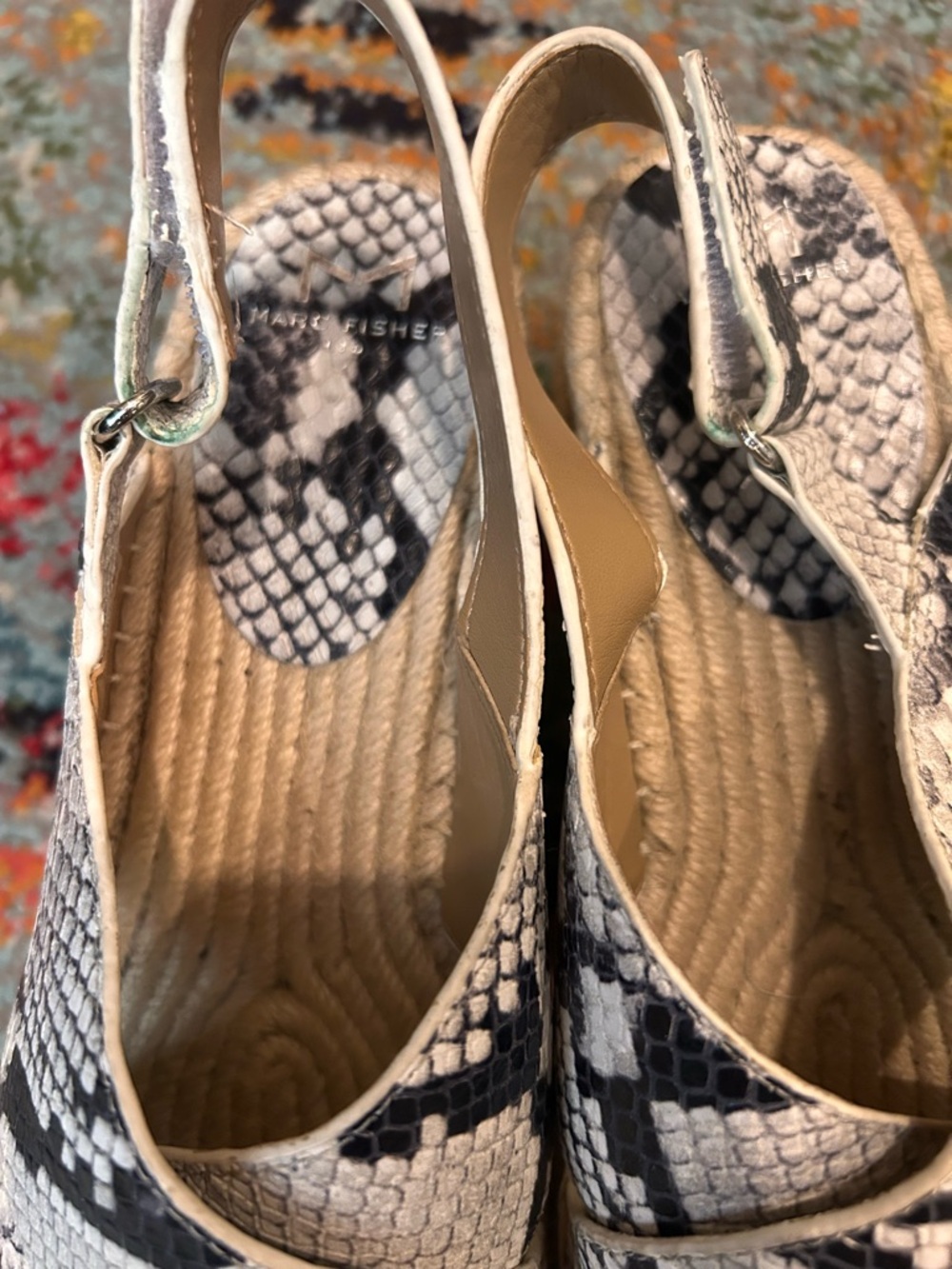 Marc Fisher Women’s Snake-Print Platform Espadrille Sandals - White/Black - Picture 3 of 5